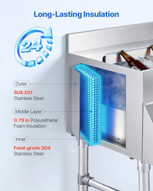 VEVOR Commercial Ice Bin with Sink & Faucet, 60 Qt Max Capacity, 24 x 19 x 35 Inch Stainless Steel Ice Chest with Sliding Lid and Bottle Holders, Cooler Cart Cocktail Unit for Bar Restaurant Pub