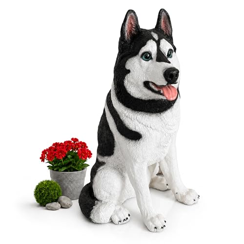 Relaxdays, Husky Garden Statue, Weatherproof, Outdoor/Terrace, HxW x D: 86 x 49 x 62 cm