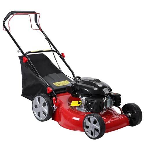 141cc Gas Engine Lawn Mower,2850RPM Gas Lawn Mower,Self Propelled Lawn Mowers, with 50L Grass Tank and Big Wheels for Small Yards Courtyard Lawns Garden Red