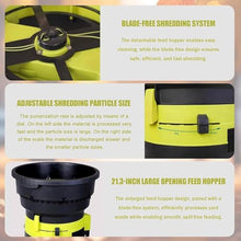 XUXIAO Bladeless Electric Mulcher, 54cm Feed Hopper Opening, 8,000 RPM, Efficiently Mulches 208L/Min, for Garden Debris, Leaves and Branches 10MPowerCord