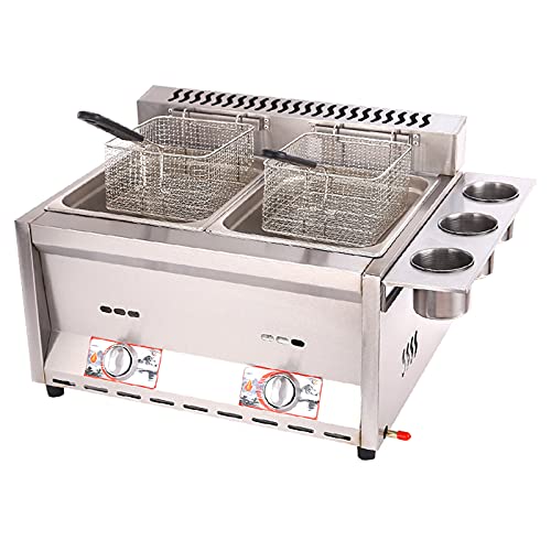 Dntum Professional Commercial Gas Fryer, Stainless Steel LPG Fryer, Freestanding Temperature Control, Adjustable Firepower, with Baskets and Lid, Easy to Clean,A-8L+8L