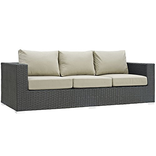 Modway EEI-1860-CHC-BEI Sojourn Wicker Rattan Outdoor Patio Coffee Table, Sofa, Canvas Antique Beige