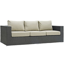 Modway EEI-1860-CHC-BEI Sojourn Wicker Rattan Outdoor Patio Coffee Table, Sofa, Canvas Antique Beige