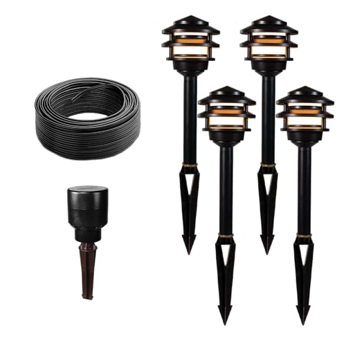 VOLT 12V 3-Tier Brass Pagoda 2700K LED Path Light Expansion Kit (Black)