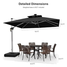 10' x 10' Square Solar Powered LED Lighted Cantilever Umbrella,Black