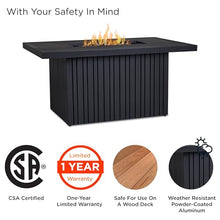 Real Flame Calvin 52in Rectangle Propane Fire Pit Table, 50,000 BTU, Hidden Tank Storage, Aluminum, Push-Button Ignition, Lava Rock, Storage Cover, Stainless Steel Burner with Lid - Black Coral