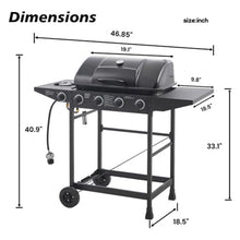 7 Burner Small Gas Grills, Barbeque Grill Propane Cooking Surface: 45×32cm, Enameled Main Grate, Side Table stainless outdoor gas grill (Black, 7)