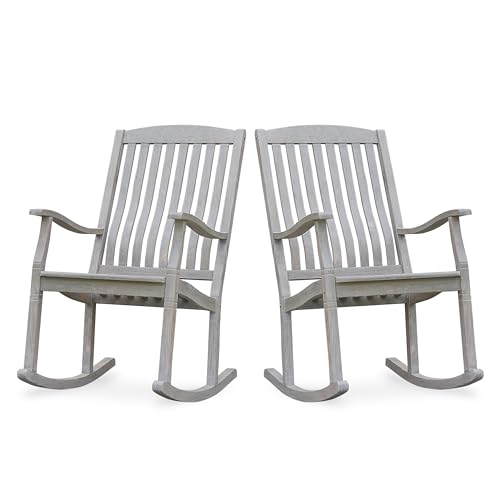 Cambridge Casual Ashford Porch Rocking Chairs Set of 2, Solid Teak Wood Outdoor Rockers with Weathered Grey Finish, Durable Patio Seating for Porch, Deck, Garden, or Backyard Relaxation