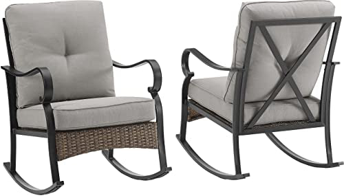 Crosley Furniture Dahlia 2-Piece Outdoor Rocking Chair Set Matte Black with Taupe Cushions