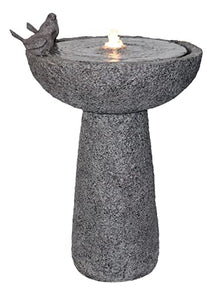 27" H Natural Finish Bird Bath Fountain Outdoor with Warm White LED