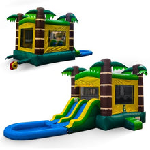 Tropical Combo Inflatable Water Slide and Bounce House with Dual Lanes, Basketball Hoop, and Splash Pool | 26ft x 12ft x 15ft | Commercial Grade Backyard Water Park | Blower and Storage Bag Included