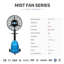 Rong Tian X Patio misting fan, outdoor commercial use, carnival venue, farming facility, greenhouse, etc. for physical cooling. 26-inch, 260W-110-120 volts (26 inches -260 watts -110-120 volts)