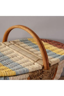 Bohemian Large Multicolored Picnic Basket, Brunch Basket - 20 x 14 x 15 inches (Handle Included) - Rattan Woven Storage Tote - Multicolor