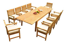 WholesaleTeak 10 Seats 11 Pcs Grade-A Teak Wood Dining Set: 122" Caranas Double Extension Rectangle Table and 10 Devon Arm Chairs #WHDSDV