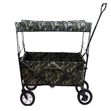 Collapsible Folding Wagon Cart with Sun/Rain Shade, Adjustable Extendable Push & Pull Handle, Removable Canvas & Canopy, Large Capacity Trolley for Shopping, Beach, Lawn,Sports (C)