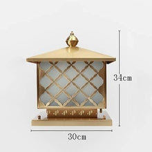 LumosPro Antique Waterproof Square Outdoor Table Light - Gold Copper Patio Pillar Lantern for Garden, Courtyard, and Porch (Large Size)(C)