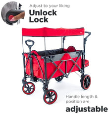 Creative Outdoor Push Pull All-Terrain Collapsible Folding Stroller Wagon for Kids, 150lbs Weight Capacity, Platinum Series, Beach, Park, Garden & Tailgate, (Red)