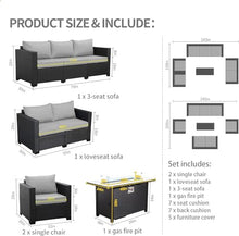 HTERWQEA 5 Piece Patio Furniture Set with Fire Pit Table, Outdoor Conversation with Cushions, Waterproof Covers, Couch Seating for Backyard Porch Garden, Light Grey