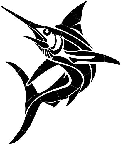 Custom Mosaics, Inc. Tribal Marlin Porcelain Pool Mosaic 60" x 49" Black