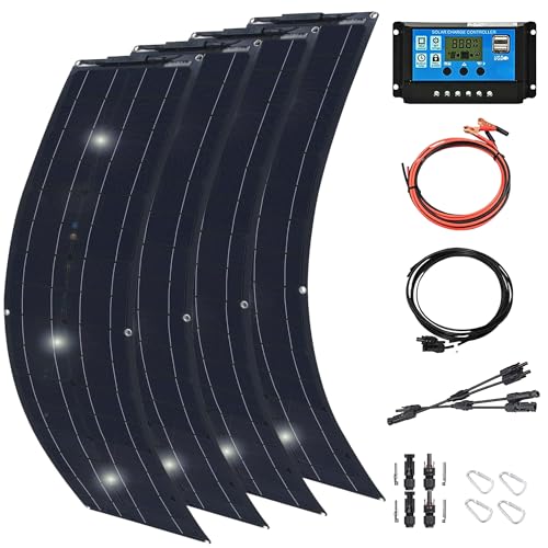 1000 Watt Solar Panel Kit, 4 × 250 Watt Flexible Solar Power Panel Photovoltaic Module with 40A Solar Charge Controller Monocrystalline Solar Panel for Camping Off Grid Battery Charging Boat