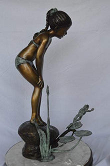 Nifao Girl with Frog, Outdoor Medium Bronze Fountain, 21" L x 15" W x 38" H