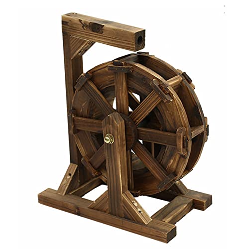 Wooden Water Wheel Fountain for Garden Patio Pond Pool, Vintage Outdoor Indoor Balcony Ornamental Waterfall Fountain, with Water Pump and Stand, fir Wood, 20cm, 30cm, 60cm,80cm