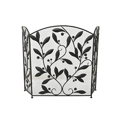 Fireplace Screen 3 Panel Folding Fireplace Net with Leaves and Flowers Design, 45" x 30" Fireplace Screen