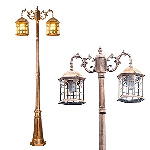 iumLeap 112Inch 2-Head Outdoor Lamp Post Light Apillar Post Light Garden Path Pillar Lamp Ip65 Waterproof Street Light Glass Lantern Courtyard Bollard Path Lamp Pathlighting (Bronze-88inch)
