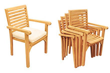WholesaleTeak 8 Seats 9 Pcs Grade-A Teak Wood Dining Set: 60" Round Table and 8 Hari Stacking Arm Chairs #11HR1209