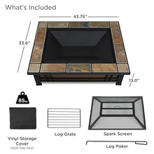 Real Flame Hamilton 44" Rectangle Steel Patio Wood Burning Outdoor Fire Pit, Portable Fire Pit for Backyard. Includes Spark Screen, Poker, Log Grate, and Storage Cover.