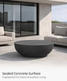 eldimer no.102 GFRC Concrete Coffee Table 35.4” - Handcrafted Round Modern Architectural Table, Weather Resistant, Indoor & Outdoor, 105 lbs Solid Cement Construction for Patio or Living Room