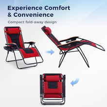 MAISON ARTS Oversized XXL Padded Zero Gravity Lawn Chair Foldable Recliner 30" Wide Seat Anti Gravity Lounge Chair Outdoor Camp Chair for Poolside Backyard Beach, Support 400lbs, Red