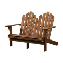 Outdoor Escape Solid Acacia Wood Adirondack Double Bench with Armrests, Two-Seat Patio Bench for Porch, Deck and Backyard Seating, Brown