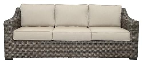 Steve Silver Furniture Jones Patio Sofa, w/All-Weather HDPE Resin Wicker, UV Inhibitors, and Plush Seating in Brown, Patio Couch for Porch, Deck, Backyard, 36.6" D x 84" W x 31.5" H, Brown, Beige