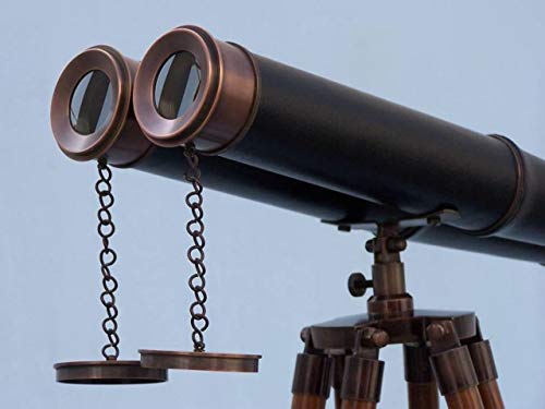 Hampton Nautical 62" Floor Standing Admirals Telescope with Leather Binoculars White