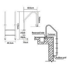 Stainless Steel Pool Ladder Swimming Pool Handrail with 3 Non-Slip Steps for 68-89cm Pool 250lbs Load Capacity Need to be Embedded/Silver / 1.2mm (Silver 1.2mm) (Silver 1mm)