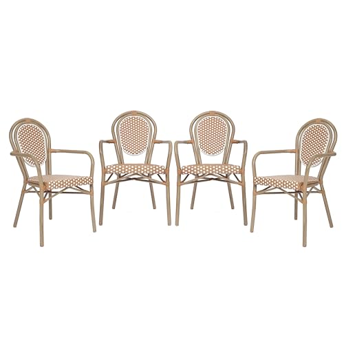 Merrick Lane Celia Indoor/Outdoor Bistro Stack Chair Set of Four Natural & White Rattan Light Natural Frame