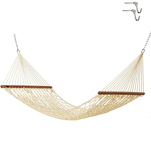 Hatteras Hammocks DC-11OT Small Oatmeal Duracord Rope Hammock with Free Extension Chains & Tree Hooks, Handcrafted in The USA, Accommodates 1 Person, 450 LB Weight Capacity, 11 ft. x 45 in.