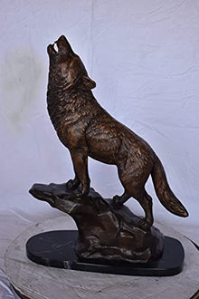 Nifao Wolf, Howling Wolf on Cliff Medium Bronze Statue, 9"L x 20"W x 26"H