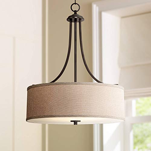 La Pointe 19 1/2" Wide Oatmeal Linen Drum Shade Pendant Light Light Fixture