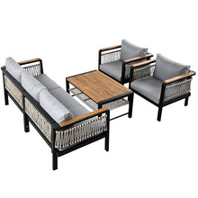 VilroCaz 4 Pieces Outdoor Sectional Sofa Set, All-Weather Patio Seating Group Cnversation Set with Cushions and Coffee Table for Patios Gardens Balcony, Sturdy Steel Frame (Grey+Metal & Wood)