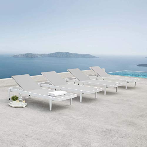 Modway Charleston Set Four Chaise Lounge Chairs White Gray