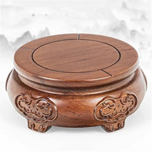 HGIYA Bonsai base Retro Crafts Wooden Display Stand Teapot Table Round Planter,with Relief Sulpture Rosewood Racks Pot