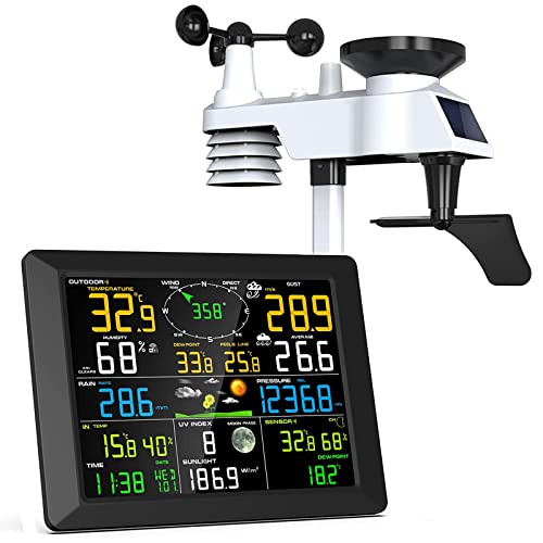 JDXQBLD 7-in-1 Wireless Weather Station with Forecast, Wi-Fi, Solar Cell & Large Color Display Console