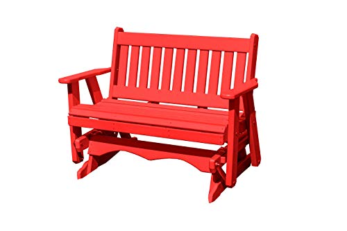 Amish Craftsmanship Made in USA 2-Person 4FT Plastic Poly Lumber Wood Glider Premium Colors HDPE with No wood fibers Memorial Patio Porch Glider Mission Series English design 1000 lbs Limit