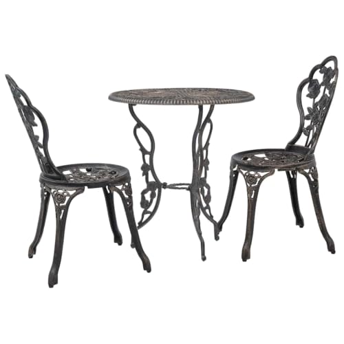 HGFDVCMR 23 Inch Cast Aluminum Bistro Table, Round Bronze Floral Motif