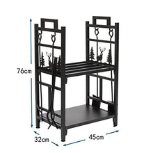 DOIBG Floor to Ceiling Black Home Firewood S Rack with Tool Rack Divider Organize and Store Firewood Artfully