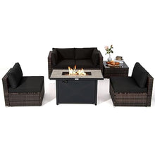6PCS Patio Furniture Set Rattan Cushioned Sofa Gas Fire Pit Table Black