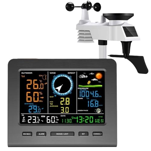 Weather Thermometer,Internet Wireless Weather Station Weather Forecast Temperature Pressure Humidity Wind Rain Gauge Moon Phrase Alarm Clock Tester，WiFi Weather Station 1