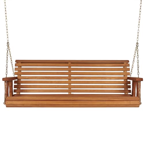 Amish Casual Heavy Duty 700 Lb Capacity Porch Swing (5 Foot, Cedar Stain) – Wooden Outdoor Roll Back Swing with Hanging Chains – Amish Made in the USA